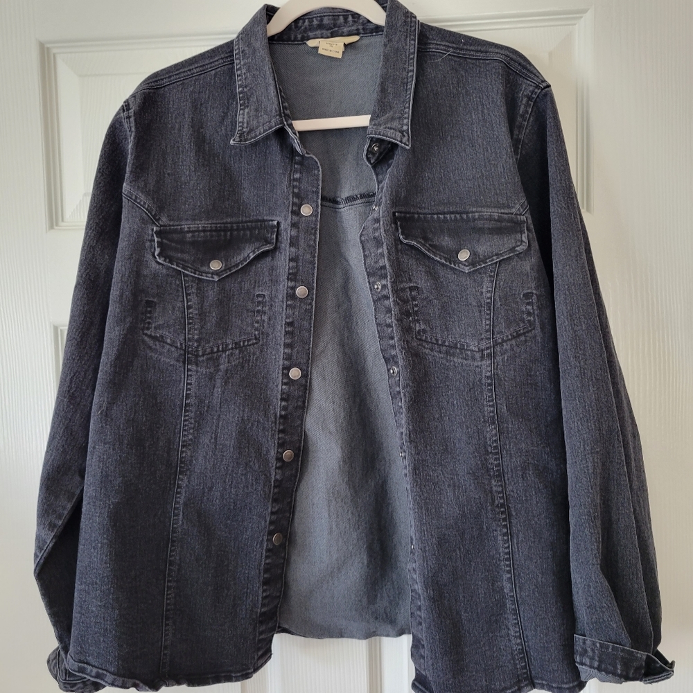 WOOLRICH  Womens Black Wash Snap Down Stretchy Denim Jacket Size XL